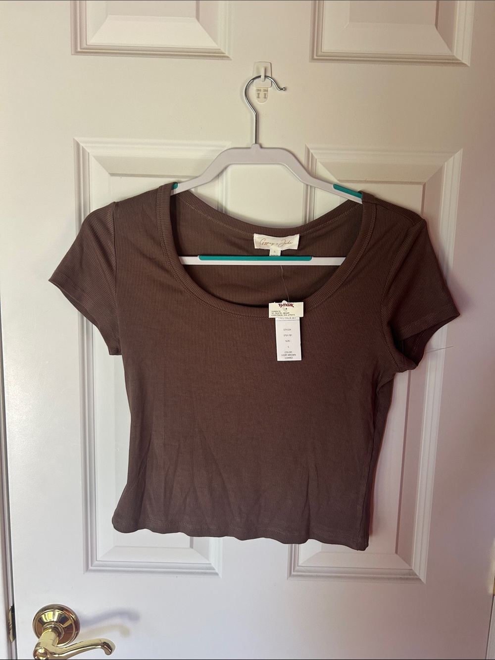 T.J.Maxx Cropped Scoop-Neck Top in Brown